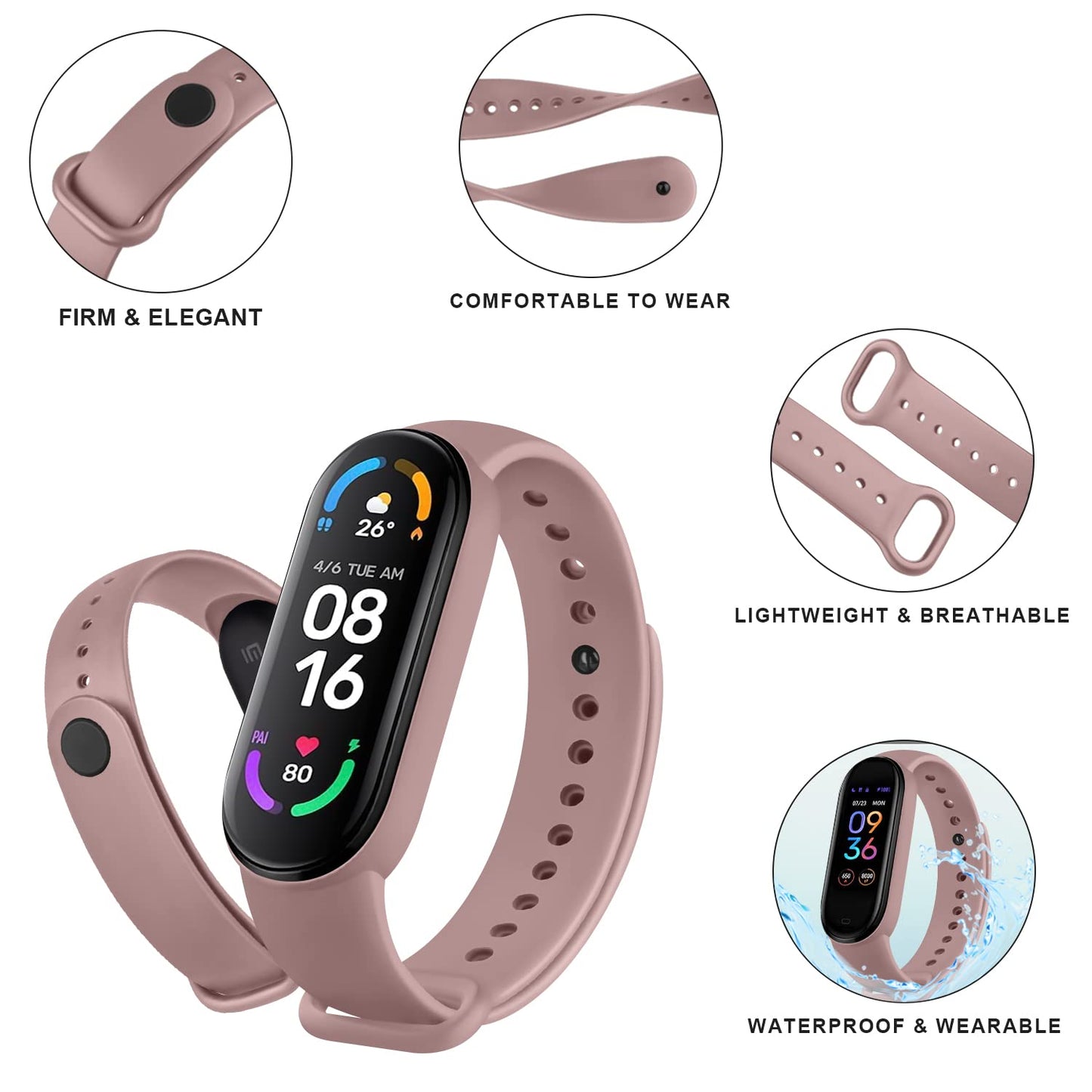 3 Pack Sport Bands for Mi Band 5 Bands & Mi Band 6 Bands, Soft Silicone Replacement Straps for Xiaomi Mi Band 5 & 6 Fitness Tracker (Smoke Violet+Starlight+Light Purple)