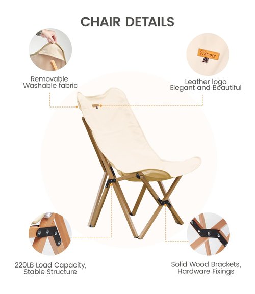 S'more Outdoor Camping Butterfly Chair - Folding Beach & Reclining Chair for Camping, Picnic, Beach, Hiking, Travel - Easy Setup, Black