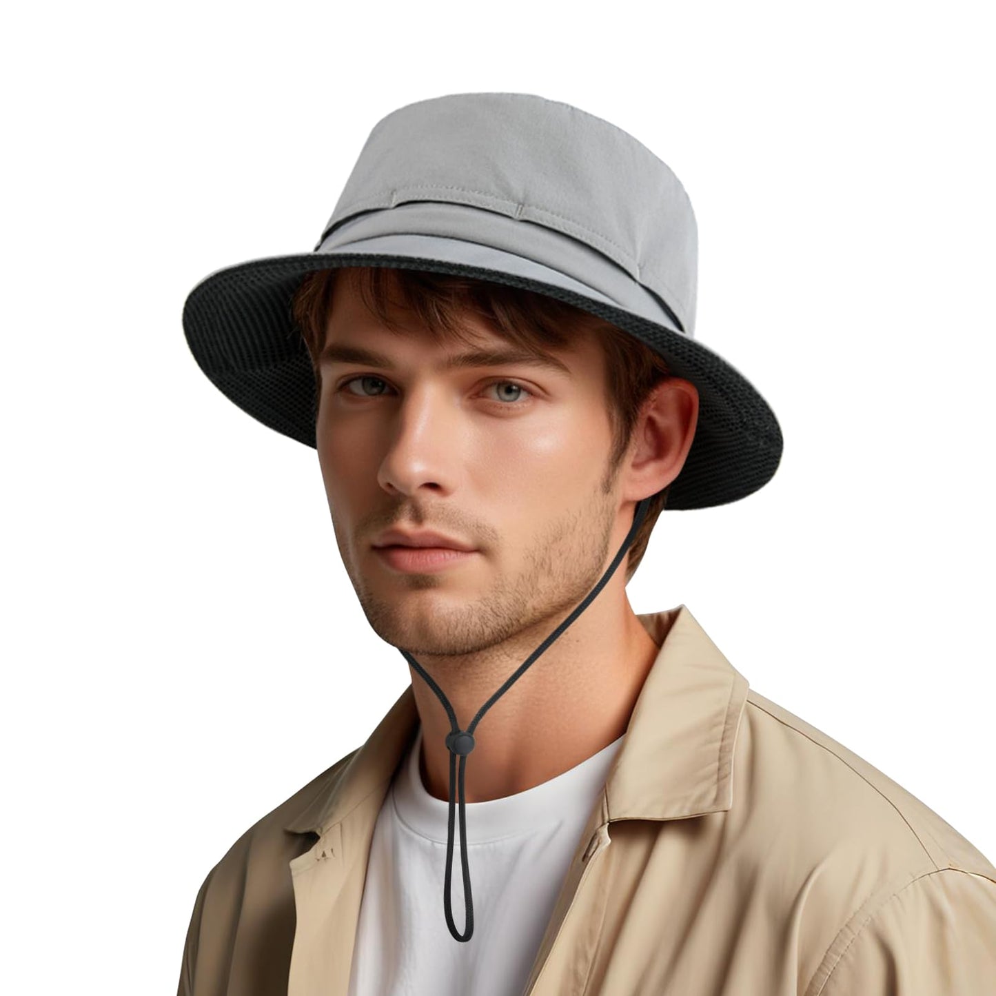 FEINION Men Women Breathable Sun Cap Portable Outdoor Bucket Hat (Grey)