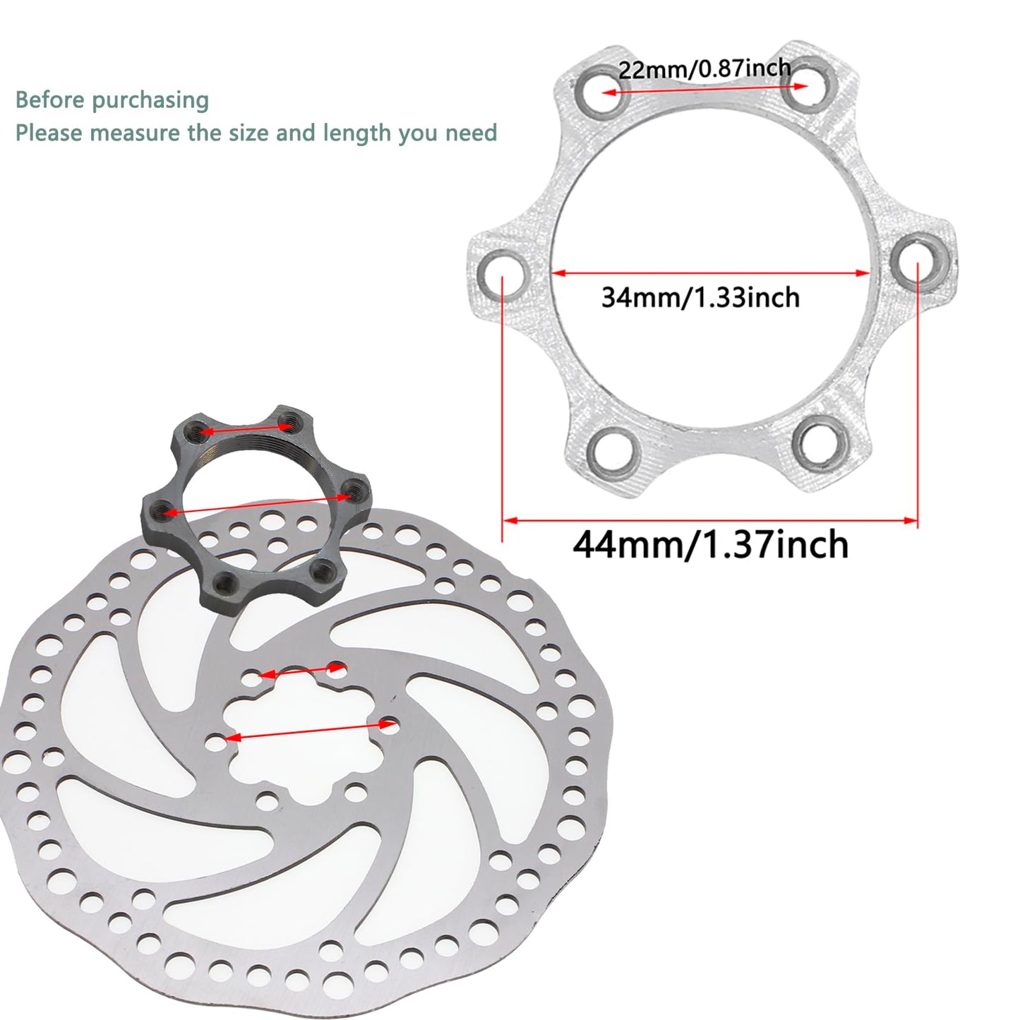 Generic 2 Pcs Bike Bicycle Freewheel Threaded Hubs Disk Disc Brake Rotor Aluminium Alloy 6 Bolt Flange Adapter Hub Conversion Adapter 44mm/1.73 Inch Cycling Accessories, silvery, zxcdslw001