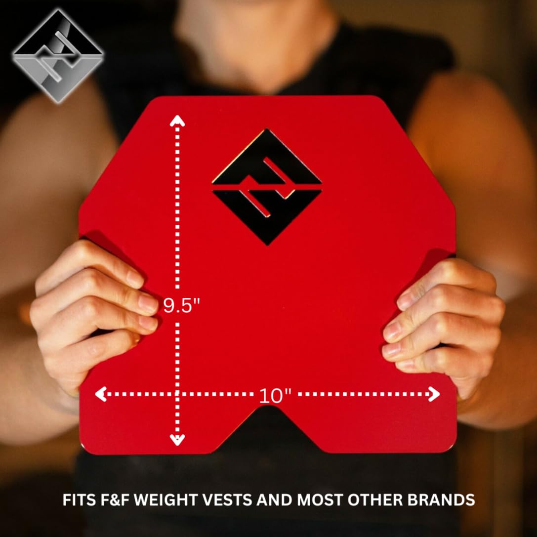 F&F STEEL Adjustable Weighted Vest & Plates - Strength, Edurance, Running, Hiking, Rucking, Fitness WODs (Red Plates - 5.75lb)