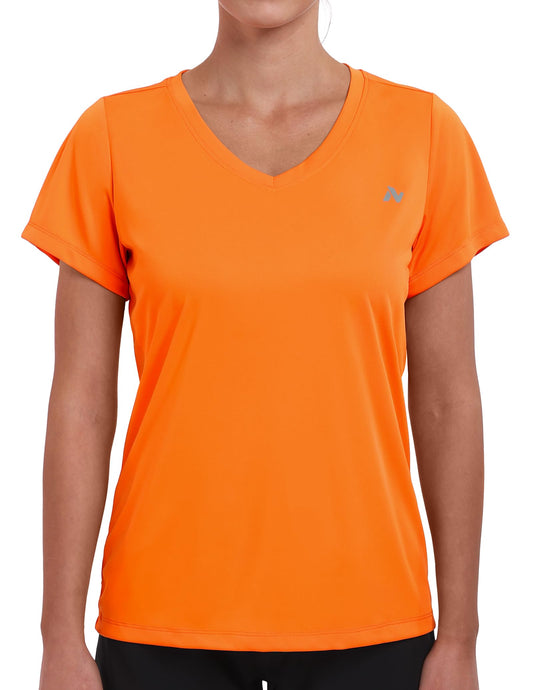 Nepest Women's Short Sleeve Quick Dry T-Shirt V-Neck UPF 50+ Tops Athletic Running Performance Shirts Orange L