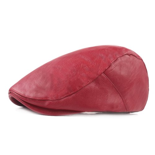 Idopy Men's Classic Faux Leather PU Driving Ivy Hat Fishing Golf Beret Newsboy Flat Cap Cabbie Red