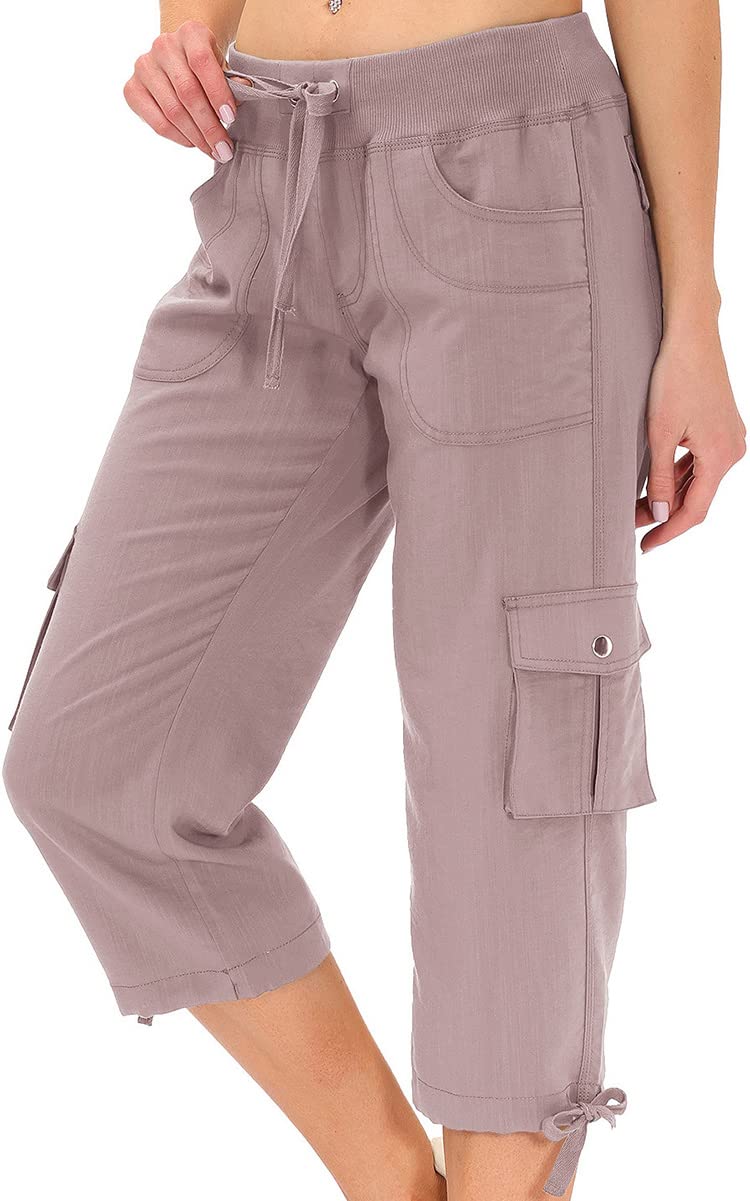 MoFiz Women's Hiking Cargo Shorts Quick Dry Lightweight Athletic Capri Pants for Camping Jogger with Pockets Pink 3XL