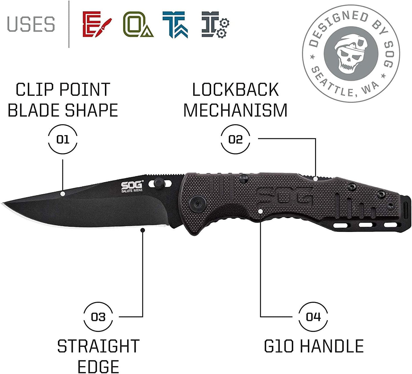 SOG Knives - Salute - Mini, Black Oxide, G10