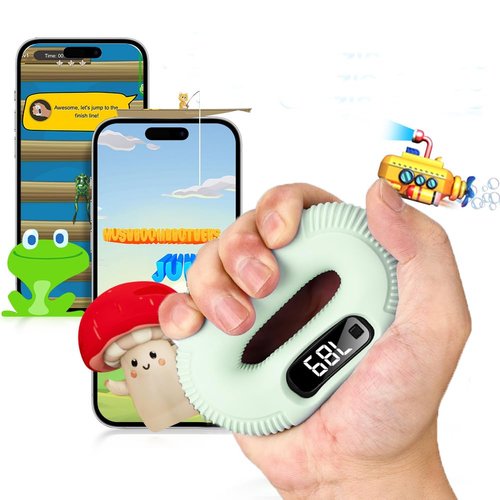 Smart LED Grip Strength Trainer with Squeeze Counter - Adjustable Hand Exerciser Ring for Men & Women, Bluetooth Remote Control for TikTok/Video Browsing, Portable Muscle Rehab (Green)