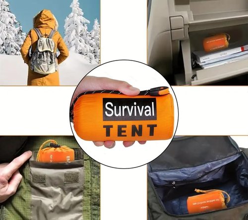 Orange Emergency Survival Tent - 2 Person Tube Tent with Survival Whistle & Paracord