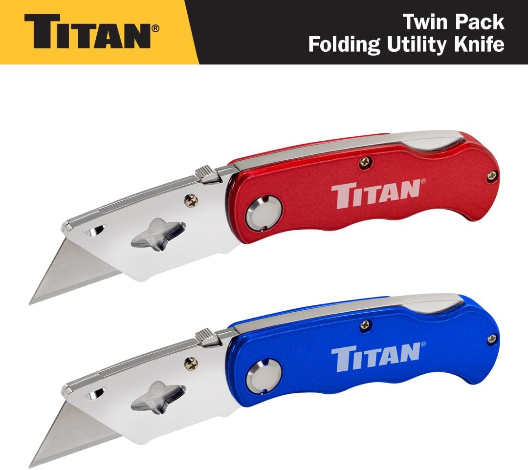 Titan 11020 Folding Pocket Utility Knife (Twin Pack - Red/Blue)