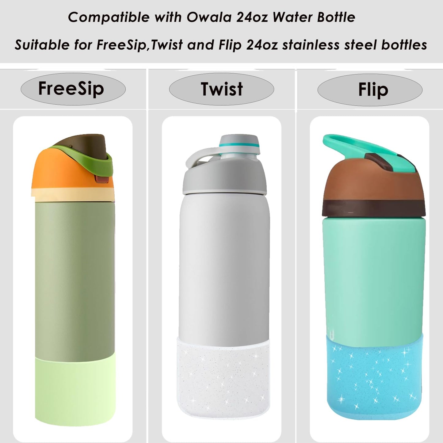 FFIHTY 2PCS Upgrade Silicone Boot Suitable for Owala 24oz 32oz 40oz FreeSip, Twist, and Flip Stainless Steel Water Bottle, Anti-Slip Protective Sleeve Bottom Bumper Water Bottles