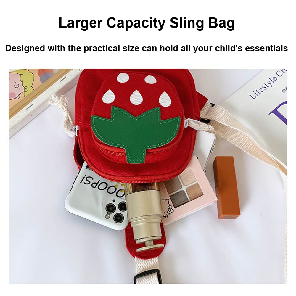 Hiflyer Small Sling Backpack, Rabbit Strawberry Design, Mini Backpack for Girls, Adjustable Shoulder Strap, Zipper Closure, 8x5x2 Inches, 0.2 liters