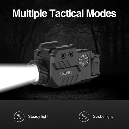 Solofish 800lm Slidable Pistol Light with Strobe & Momentary, Shockproof Gun Flashlight W/Power Level Indicator, Compatible with Picatinny Rail (21±0.5MM Width), Rechargeable
