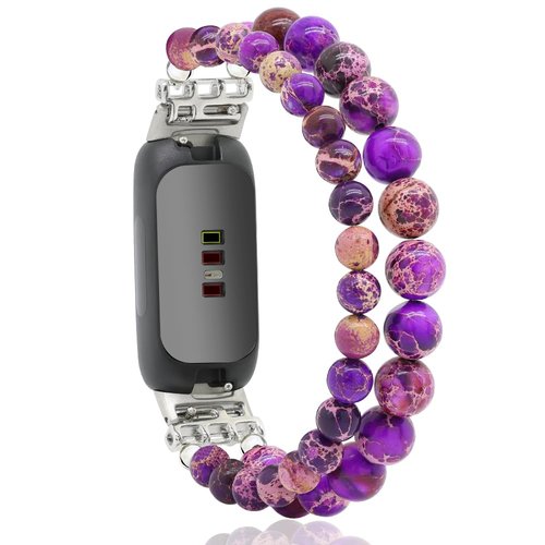 C&L Accessories Bracelets Compatible with Fitbit Inspire 3 Bands for Women, Beaded Wristband Adjustable Gemstone Replacement Straps for Fitbit Inspire 3 (Natural Light)