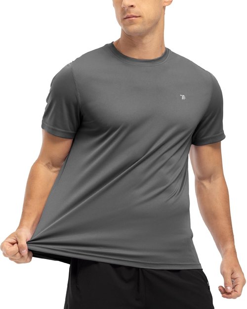 BGOWATU Men's Quick Dry Short Sleeve T-Shirt Rash Guard Swim Shirts Gym Running Workout Active Athletic UPF 50+ UV Tee Shirt Dark Grey Size L