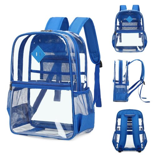 Lroiutian Clear PVC Waterproof Transparent Backpack, Heavy Duty See Through for Girls, Boys, Women, Men - Royal Blue