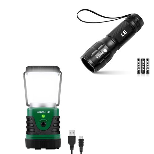 Lighting EVER Bundle – 2 Items：1000LM Rechargeable LED Camping Lantern & High Lumens LED Flashlights