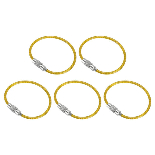 PATIKIL 4.3 Inch Length Wire Keychain Cable, 5 Pack Stainless Steel Key Ring Loop for Outdoor Hiking Sport, Yellow