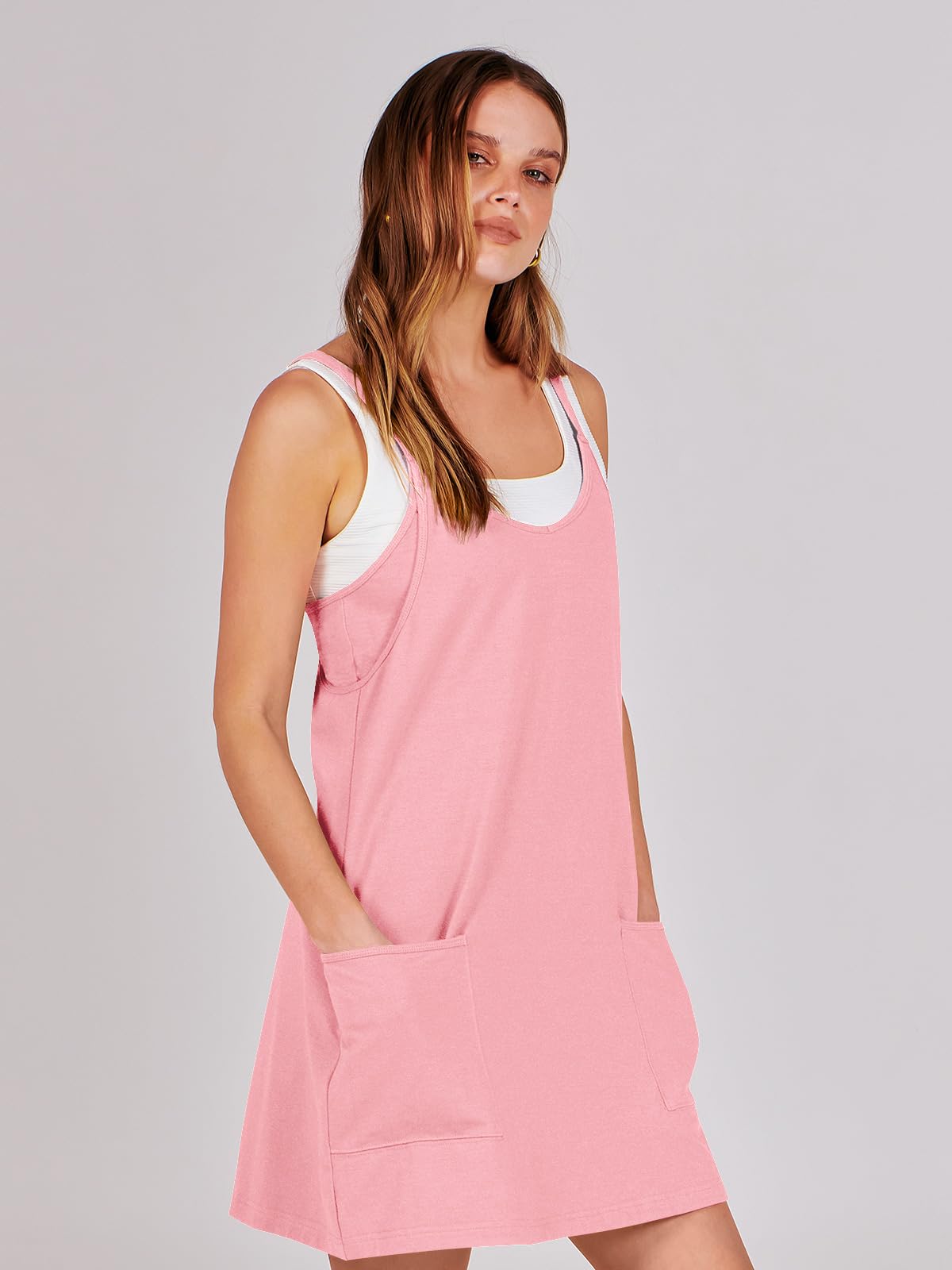 ANRABESS Women Athletic Dress Summer Tennis Workout Active Sports Mini Romper Dress Built in Shorts Travel Vacation Clothes Pink XX-Large