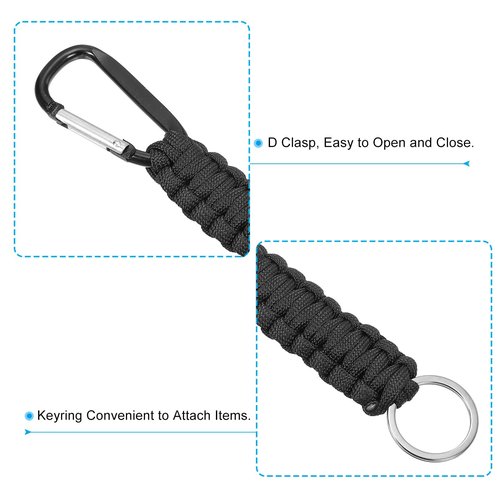 PATIKIL Paracord Keychains, 4 Pcs Braided Paracord Keychain Clip Paracord Lanyard with D Hook Clip for Outdoor Camping Hiking, Black