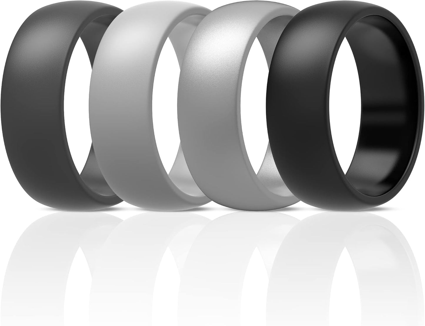 ThunderFit Mens Silicone Rings Wedding Bands, Classic & Striped Style 8.7 mm Wide 2.5mm Thick - 4 Pack