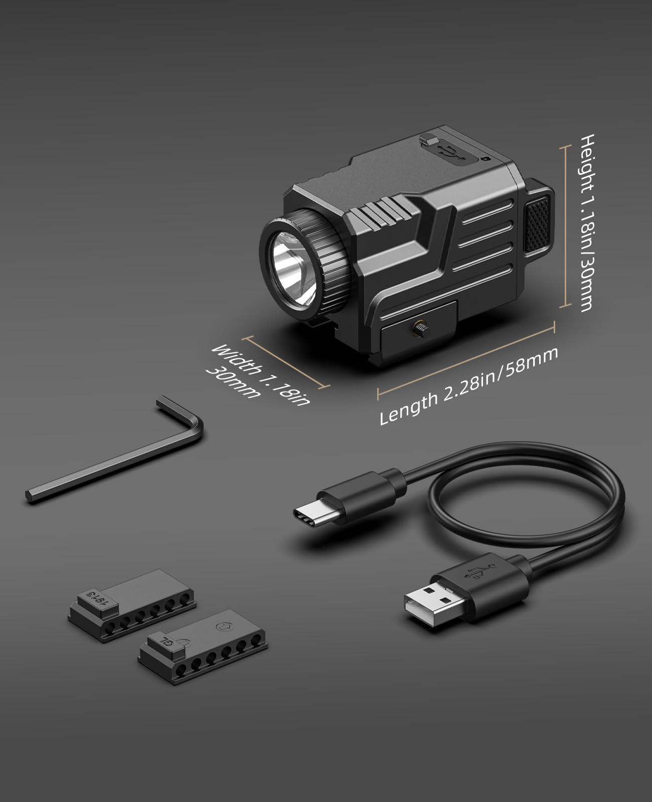 EZshoot 800 Lumens Pistol Flashlight Compatible with Picatinny and GL Rails, Compact Pistol Light with Slide Rail, Rechargeable Tactical Gun Light with Strobe Mode for Home Defense and Hunting