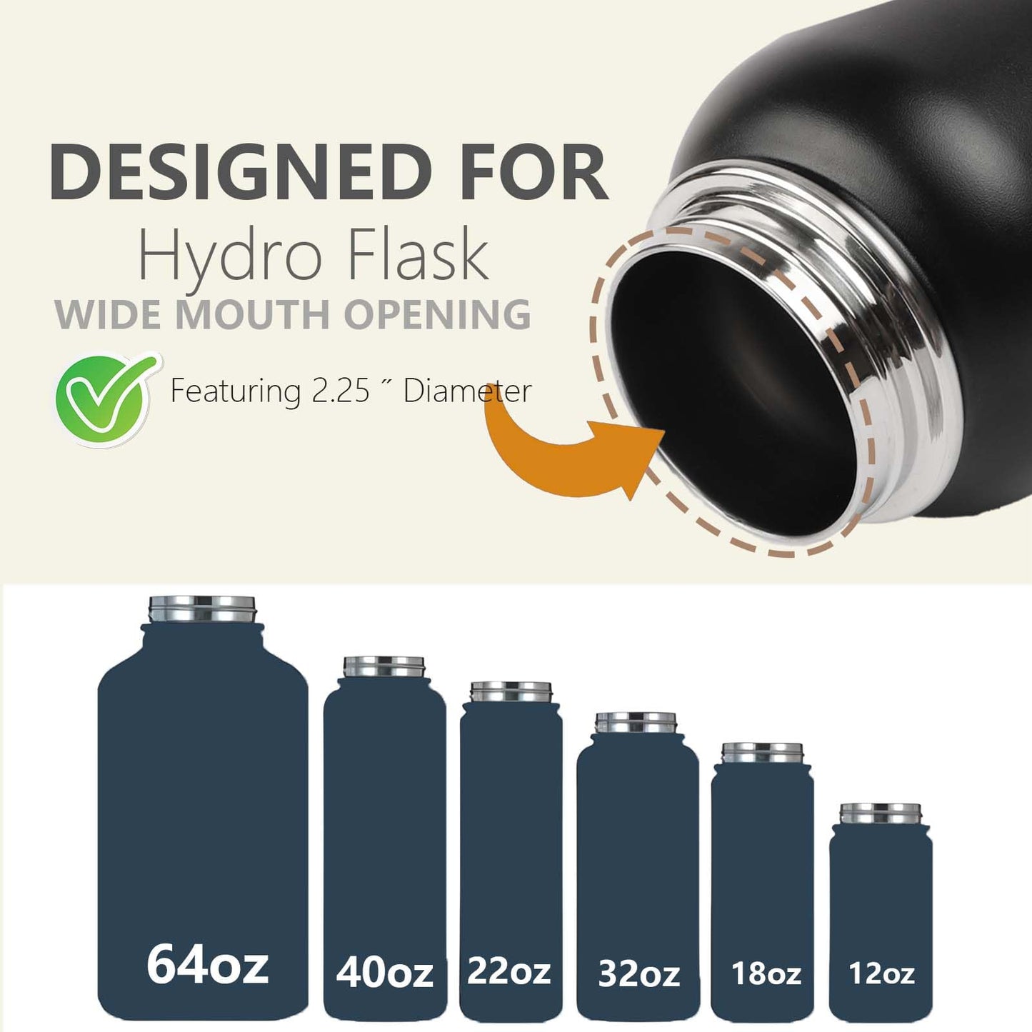 Incycall Straw Lid for Hydroflask Wide Mouth, Water Bottle Straws and Lid Replacement for Hydro Flask 12/16/18/20/32/40oz Wide Mouth, Top Lid with Straw and Brush and Flexible Handle