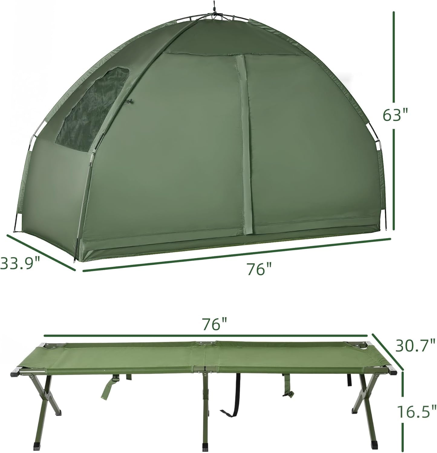 Outsunny Camping Tent Cot, 4-in-1 Folding Tent Cot Combo with Mattress, Pillow, Sleeping Bag, Roller Carrying Bag, Off Ground Travel Camp Cot for Hiking, Backpacking, Picnic
