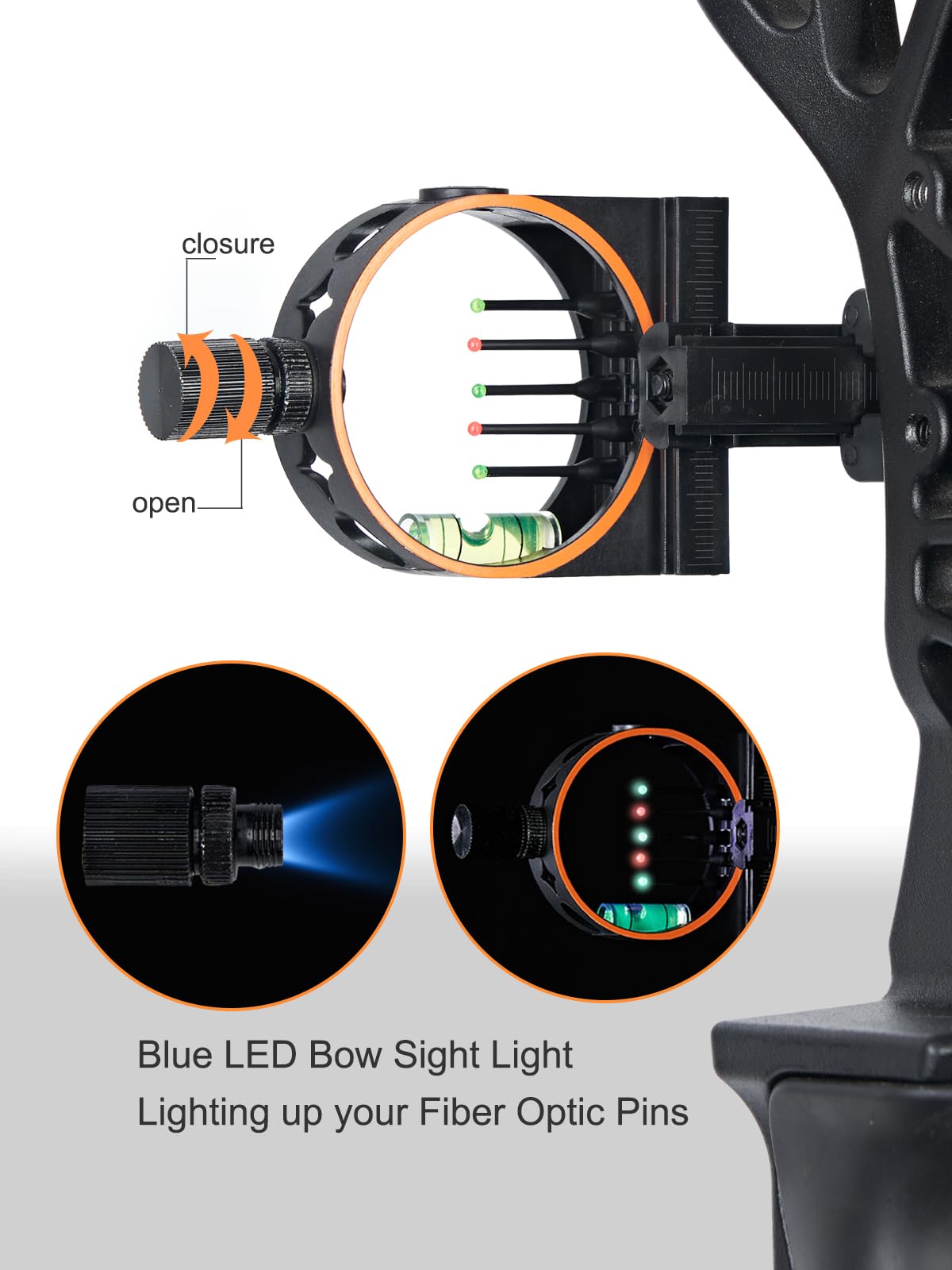 5-Pin Bow Sight with LED Sight Light Reversible Mount Design Archery Sight