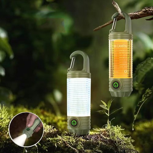 YZYOE Rechargeable LED Mini Camping Flashlight, Portable Outdoor Light with Hook, White Warm Light and Red Light, 6 Modes, with Signal Flash.