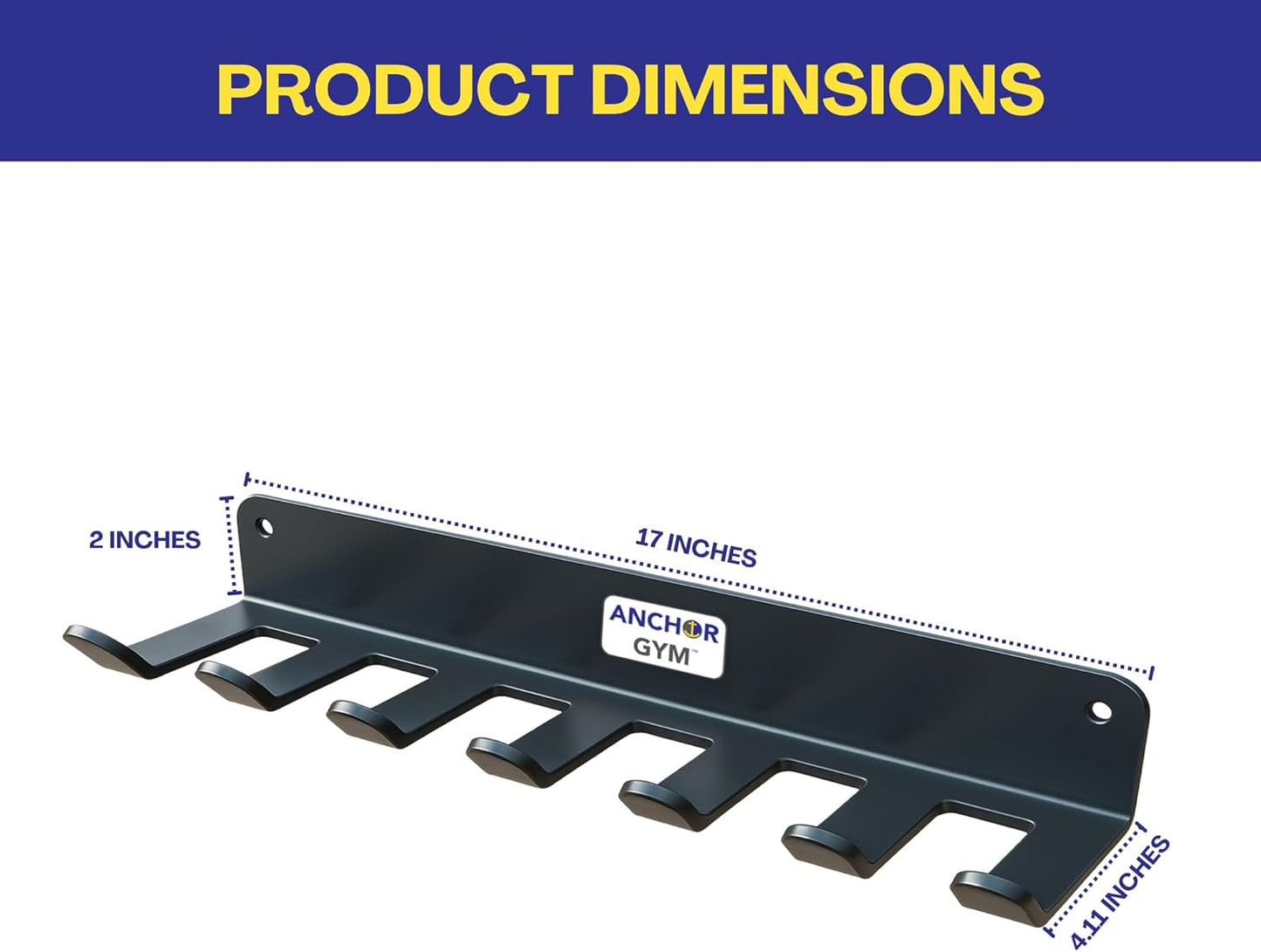 Anchor Gym Resistance Band Storage Rack - Gym Rack Organizer for Ropes, Straps & Small Dumbbells - (L-17 Inches) - (Screws Included)