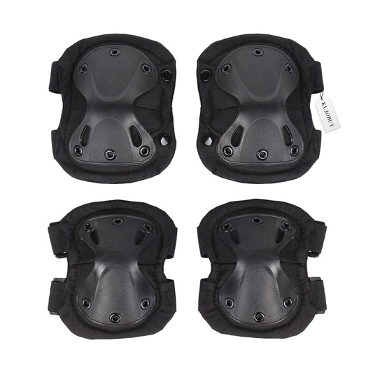 Pack of 4 Tactical Knee & Elbow Protective Pads Guard Black Knee and Elbow Pads Adjustable Shoulder Straps Gel Knee Pads for Paintball Heavy Duty Elbow and Knee Protective Pads for Outdoor Work