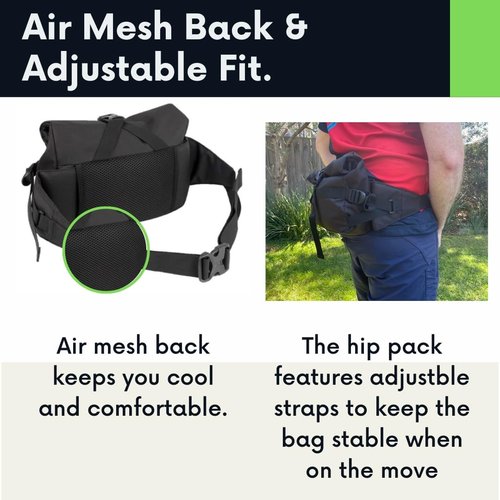 MTB Hip Pack Roll Top, Mountain Bike Waist Pack, Bike Fanny Pack, Lumbar Pack, Hiking Fanny Pack. Hiking Waist Pack, (4L) Black