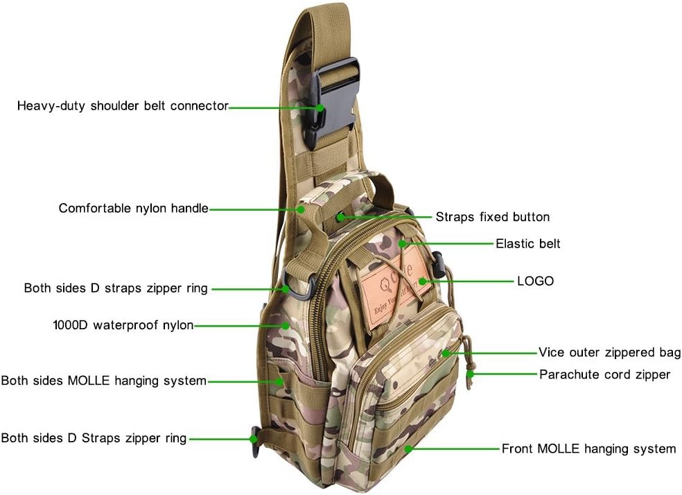 Qcute Tactical Backpack, Waterproof Military Cross-body Molle Sling Shoulder Backpack Chest Bag for Outdoor Every Day Carry