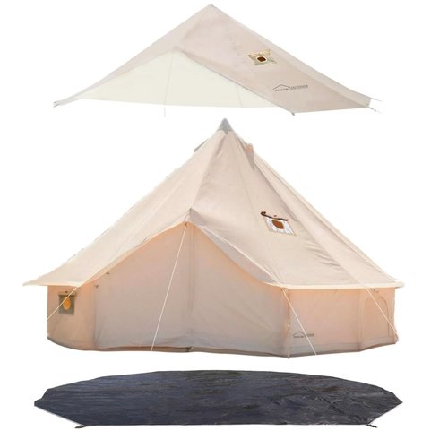 DANCHEL OUTDOOR 4 Season Canvas Bell Tent with Waterproof Rain Fly Footprint Tarp for 8 Person Yurts All Year Living,6m/20ft
