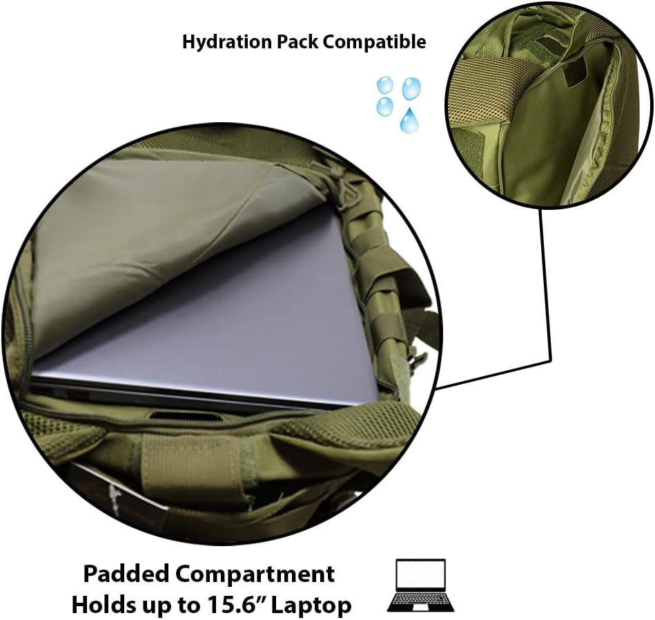 Exos Bravo Backpack - Large Military Hiking Backpack 34L - Waterproof Heavy-Duty Molle Hunting Bag for Men - Tactical Rucksack Daypack - Hydration Pack Compatible for Running, Cycling - (Coyote Tan)