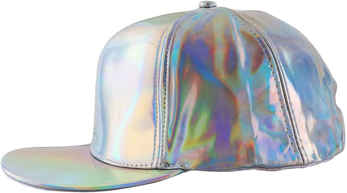 FALETO Adjustable Shiny Holographic Baseball Cap Rainbow Reflective Hip Hop Rave Hat Metallic Casual Cap