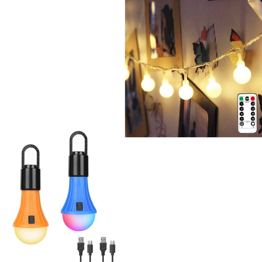 Lepro Bundle - RGBW Hanging Tent Light Blubs for Camping & Battery Operated Globe String Lights with Remote