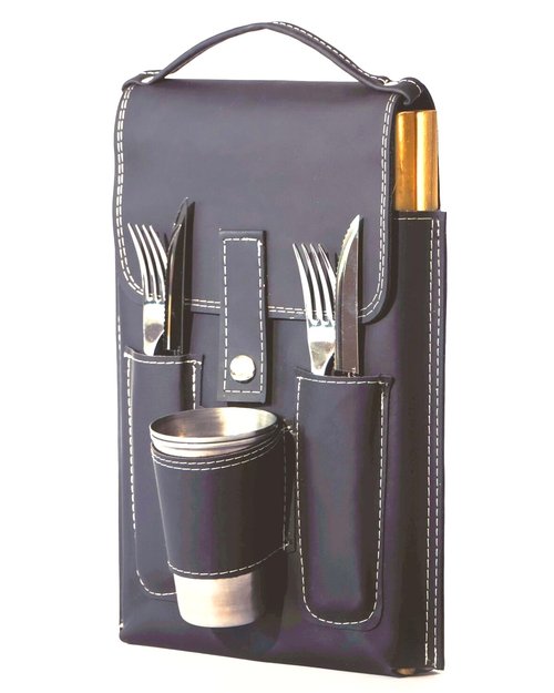 Portable Camping Dish Set - Travel Plate Set - Mess Kit for 2 - Essential Plates and Utensils - Tableware Set - All Black Design for Camping or Picnic.