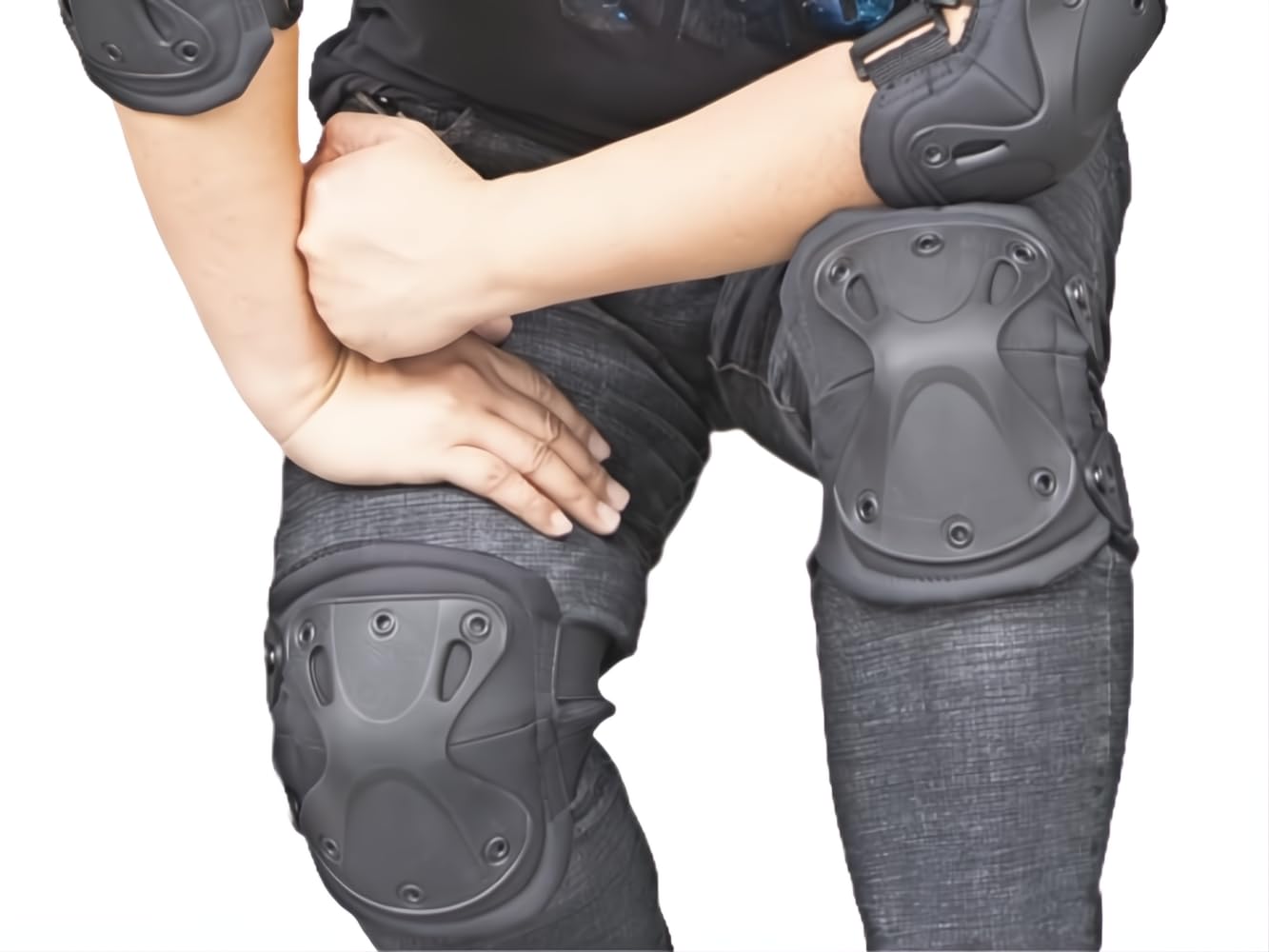 Pack of 4 Tactical Knee & Elbow Protective Pads Guard Black Knee and Elbow Pads Adjustable Shoulder Straps Gel Knee Pads for Paintball Heavy Duty Elbow and Knee Protective Pads for Outdoor Work