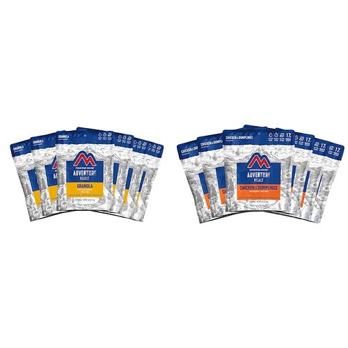 Mountain House Granola with Milk & Blueberries (0055450) and Chicken & Dumplings Freeze Dried Backpacking & Camping Food 6-Pack