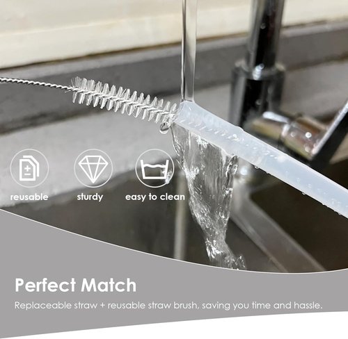 Long Handle Bottle Brush,Straw Cleaner Brush Compatible for Stanley Cup, Water Bottle Cleaner Brush Set Fit for Owala Water Bottle,Plus Extra Long Straw Cleaner Brush