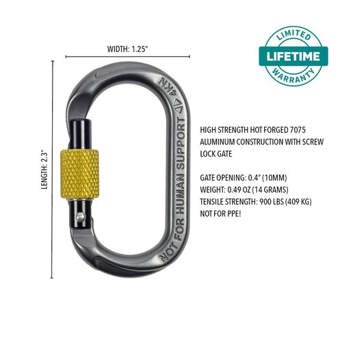Notch Micro Carabiner Screw Lock Gate - Versatile Tool for Arborists and SRS Climbing, Gate Opening: 0.4”, Height: 2.3”, Tensile Strength: 900 lbs. Weight: 0.49 oz (99379)