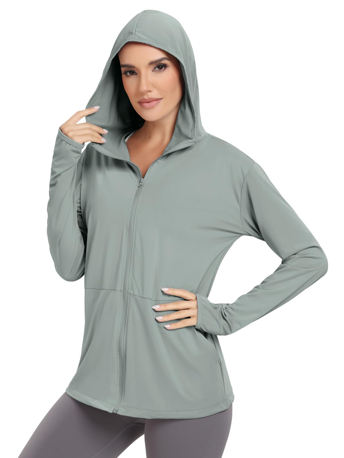 VUTRU Women's UPF 50+ Sun Protection Hoodie Jacket Lightweight Long Sleeve Sun Shirt for Women with Pocket Hiking Outdoor (Grey,S)
