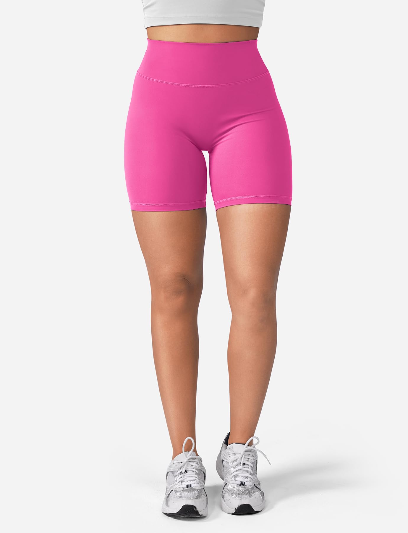 YEOREO Women's Biker Shorts 4.5" / 6" Workout Gym Shorts Craze High Waist Tummy Control Hidden Scrunch Running Yoga Rose Red L