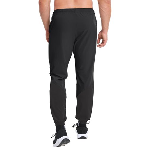BROKIG Men's DryUp Running Track Pants 3 Pockets, Lightweight Workout Pant Casual Nylon Thin Stretch Gym Pants for Men (Large, Black+Dark Grey)