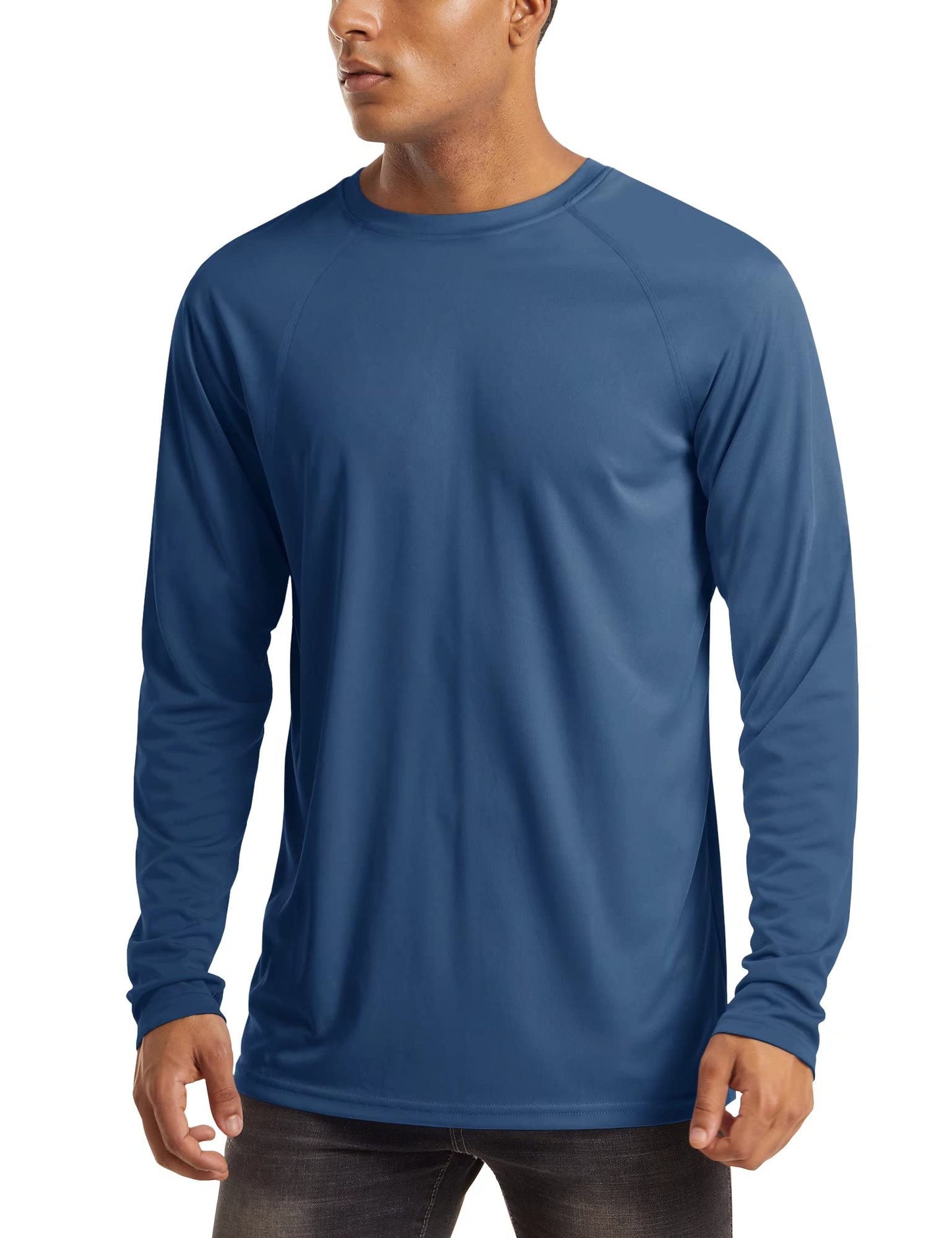 MAGCOMSEN Men's Long Sleeve Quick Dry Baselayer Shirts - Performance Tshirt Rash Guard - Blue Grey