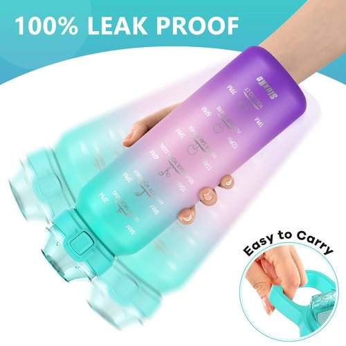 SLUXKE 32oz Insulated Water Bottle with handle BPA Free, 316 Stainless Steel Water Bottles 1000ml with Time Marker Double Walled, 1000ml Metal Water Flask Jug for Hiking, Biking, Running