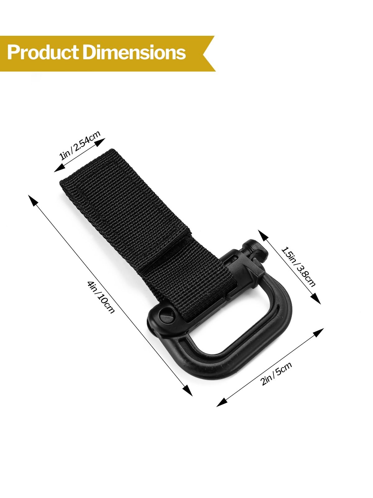 VIPERADE VAB3 2-Pack Tactical Molle D-Ring, Molle Belt Clip Key Buckle, Tactical Nylon Webbing Buckle for Molle Bags, Webbing Attachment Strap, Backpack Accessories (Black)