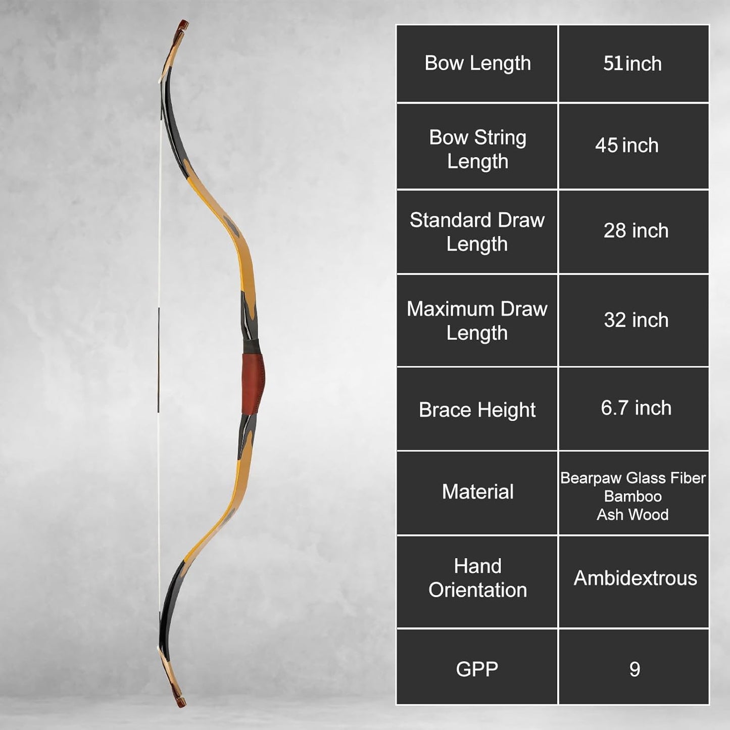 AF Archery Turkish Recurve Bow, 50" High-Performance Traditional Laminated Hunting Horse Bow for Adults Youth Beginners Enthusiasts and Hunting