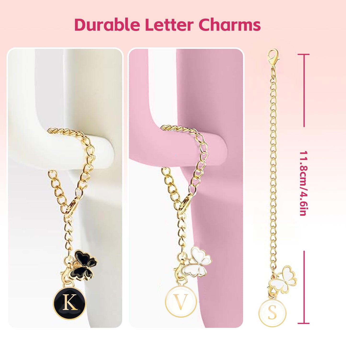 AUREHEN Letter Charm Accessories & Initial Straw Cover Cap & Protective Glitter Silicone Boot for Tumbler 20-40oz & Water Bottle 12-24oz and More Bottles Tumblers