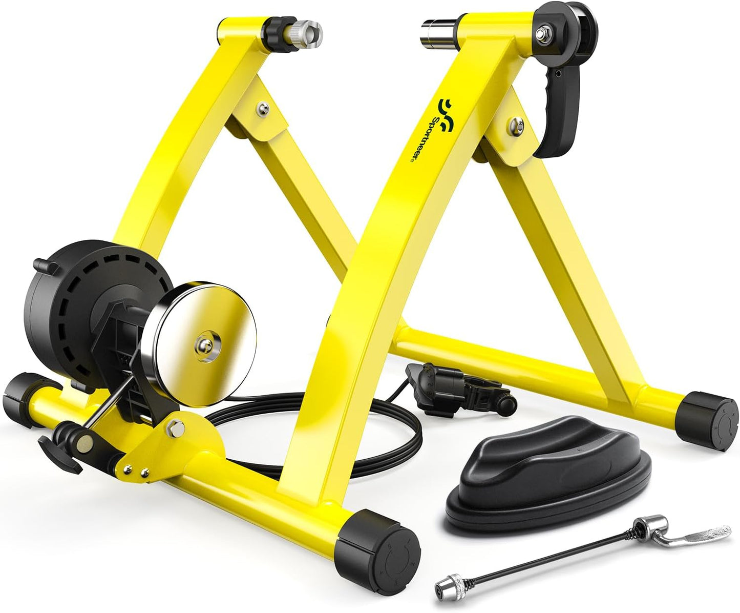 Sportneer Bike Trainer - Magnetic Stationary Bike Stand for 26-28" & 700C Wheels - Adjustable 6 Level Resistance Bike Trainer Stand for Indoor Riding with Quick Release Lever & Front Wheel Riser Block